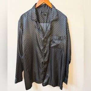 Robert Louis Silk Blend Pajama Top Black Geometric Print Lounge Shirt Size L